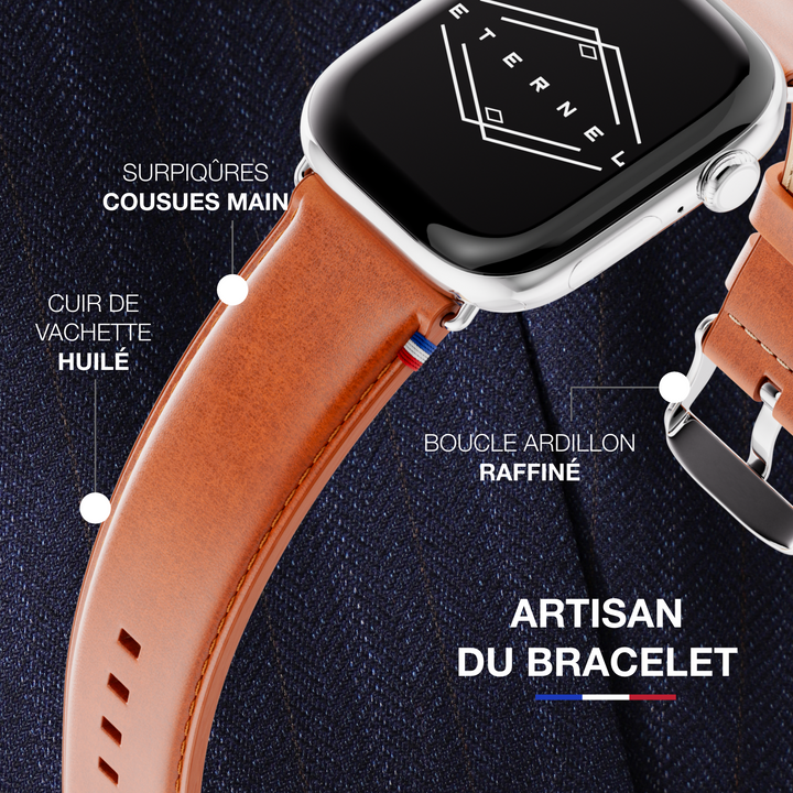 Richelieu - Bracelet Apple Watch cognac 44mm 45mm 46mm 49mm