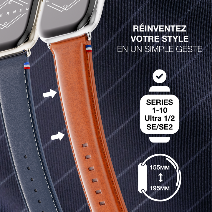 Richelieu - Bracelet Apple Watch cognac 44mm 45mm 46mm 49mm