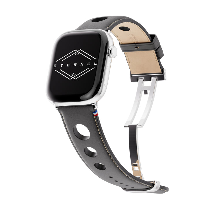 Rallye - Black Cowhide Leather Apple Watch Strap with Deployant Clasp 42 mm