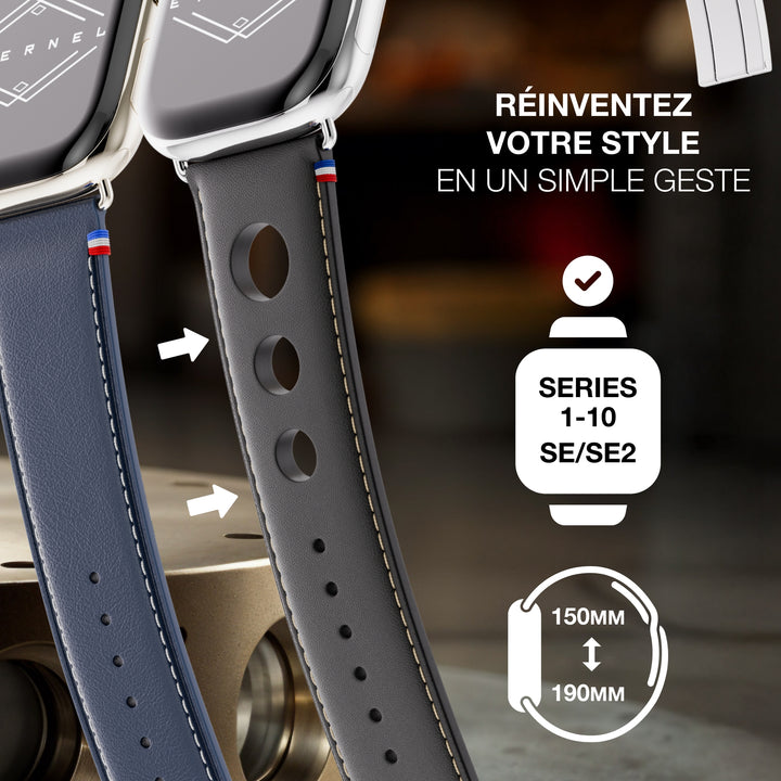 Rallye - Black Cowhide Leather Apple Watch Strap with Deployant Clasp 42 mm