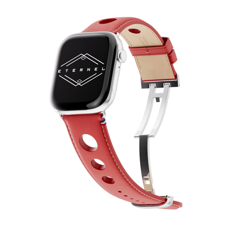 Rallye - Bracelet Apple Watch cuir vachette boucle déployante Rouge 44mm 45mm 46mm 49mm