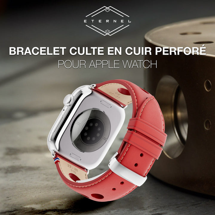 Rallye - Bracelet Apple Watch cuir vachette boucle déployante Rouge 44mm 45mm 46mm 49mm