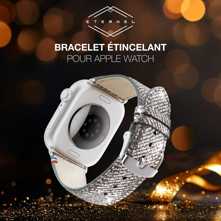 Nuit Parisienne - Bracelet Apple Watch cuir effet jean pailleté - Lune 38mm 40mm 41mm 42mm