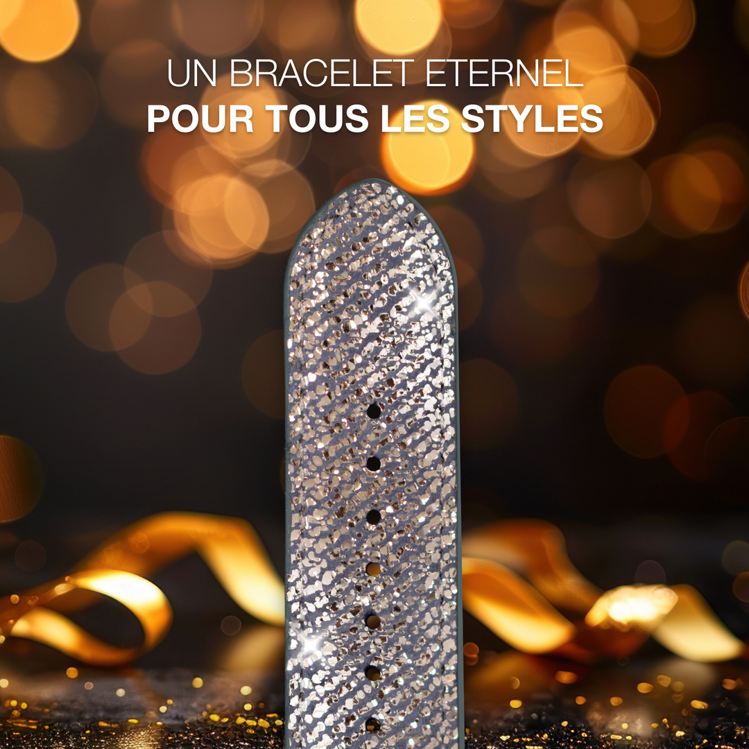 Nuit Parisienne - Bracelet Apple Watch cuir effet jean pailleté - Lune 38mm 40mm 41mm 42mm