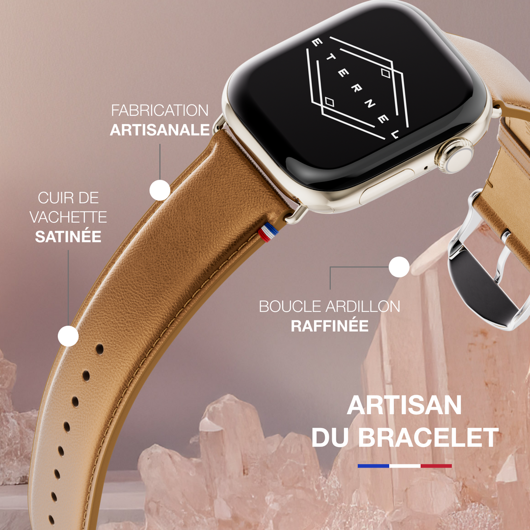 Maryline - Bracelet Apple Watch cuir de vachette satiné Bronze 38mm 40mm 41mm 42mm