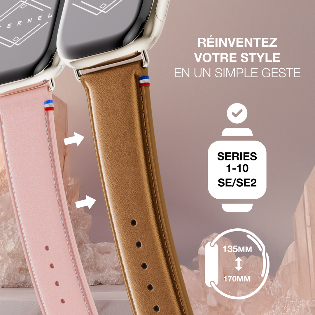 Maryline - Bracelet Apple Watch cuir de vachette satiné Bronze 38mm 40mm 41mm 42mm