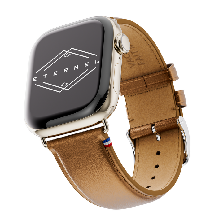 Maryline - Bracelet Apple Watch cuir de vachette satiné Bronze 38mm 40mm 41mm 42mm
