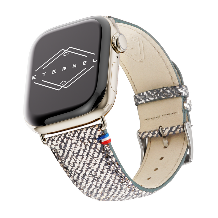 Nuit Parisienne - Bracelet Apple Watch cuir effet jean pailleté - Lune 38mm 40mm 41mm 42mm