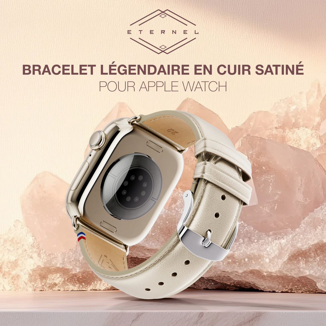 Maryline - Satin Champagne Cowhide Leather Apple Watch Band 42 mm