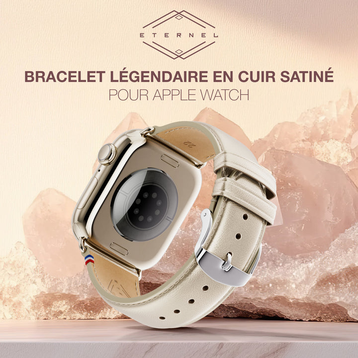 Maryline - Satin Champagne Cowhide Leather Apple Watch Band 42 mm