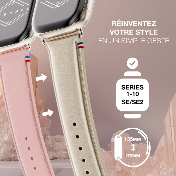 Maryline - Satin Champagne Cowhide Leather Apple Watch Band 42 mm