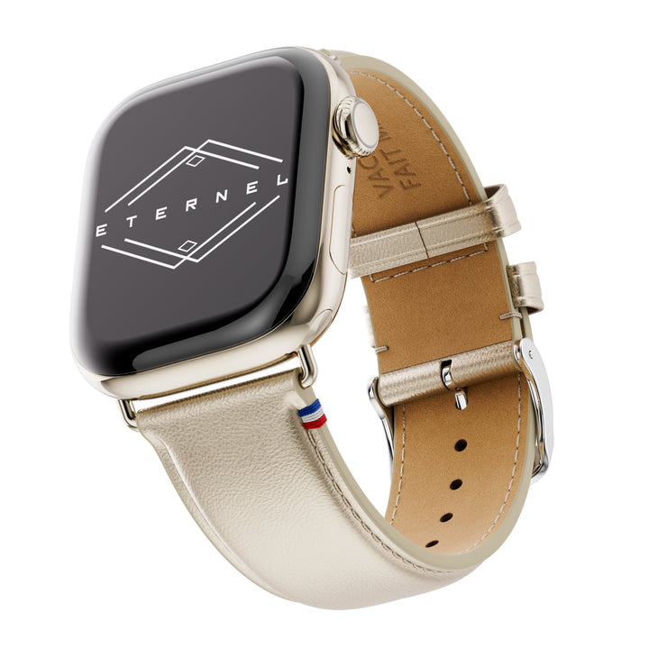 Maryline - Satin Champagne Cowhide Leather Apple Watch Band 42 mm