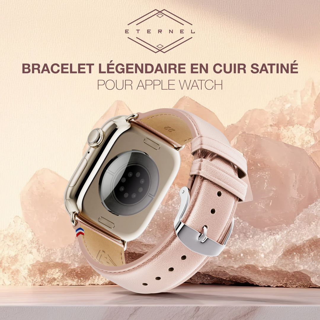 Maryline - Apple Watch Armband aus satinierter Rosé-Champagner-Rindsleder 42 mm