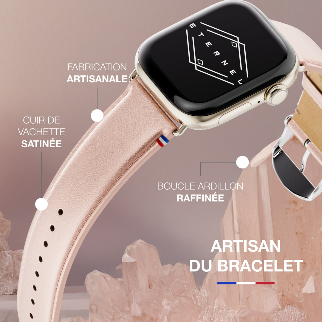 Maryline - Apple Watch Armband aus satinierter Rosé-Champagner-Rindsleder 42 mm