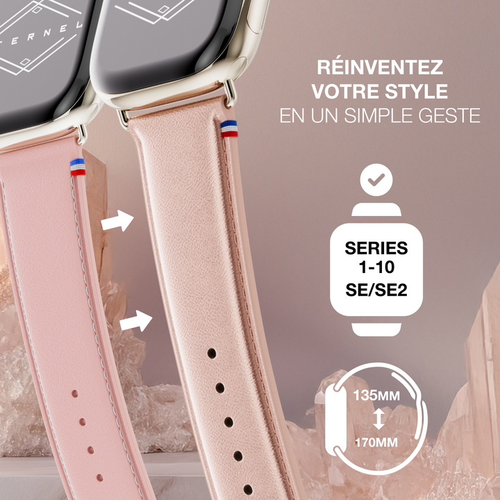 Maryline - Apple Watch Armband aus satinierter Rosé-Champagner-Rindsleder 42 mm