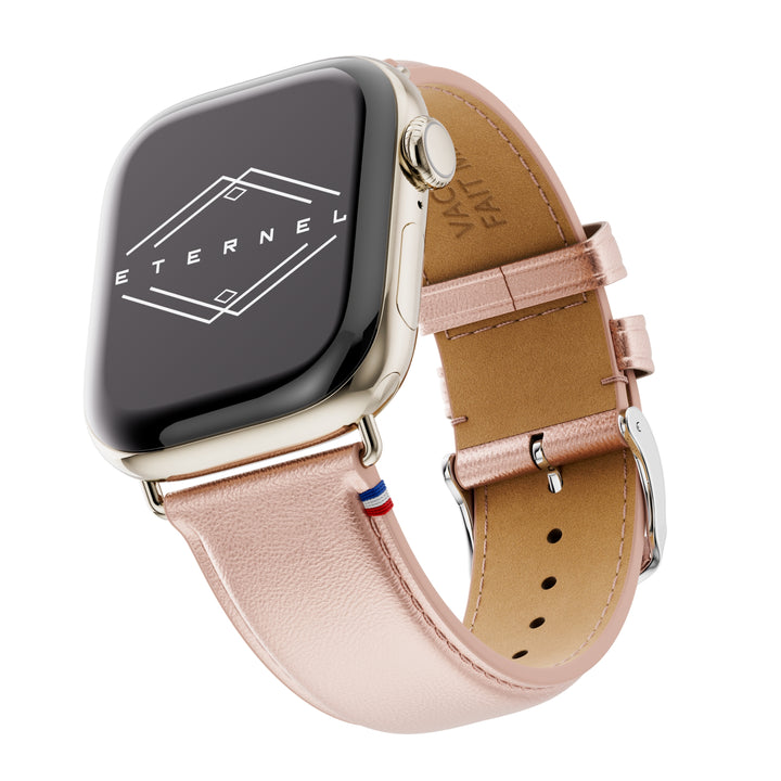 Maryline - Apple Watch Armband aus satinierter Rosé-Champagner-Rindsleder 42 mm