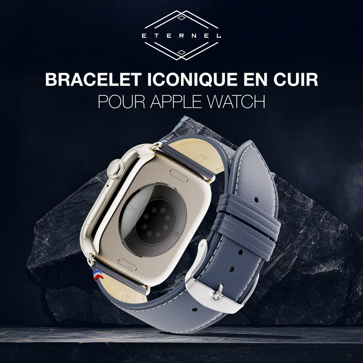 Simple tour - Cuir de vachette graissé Apple Watch Bleu marine 38mm 40mm 41mm 42mm