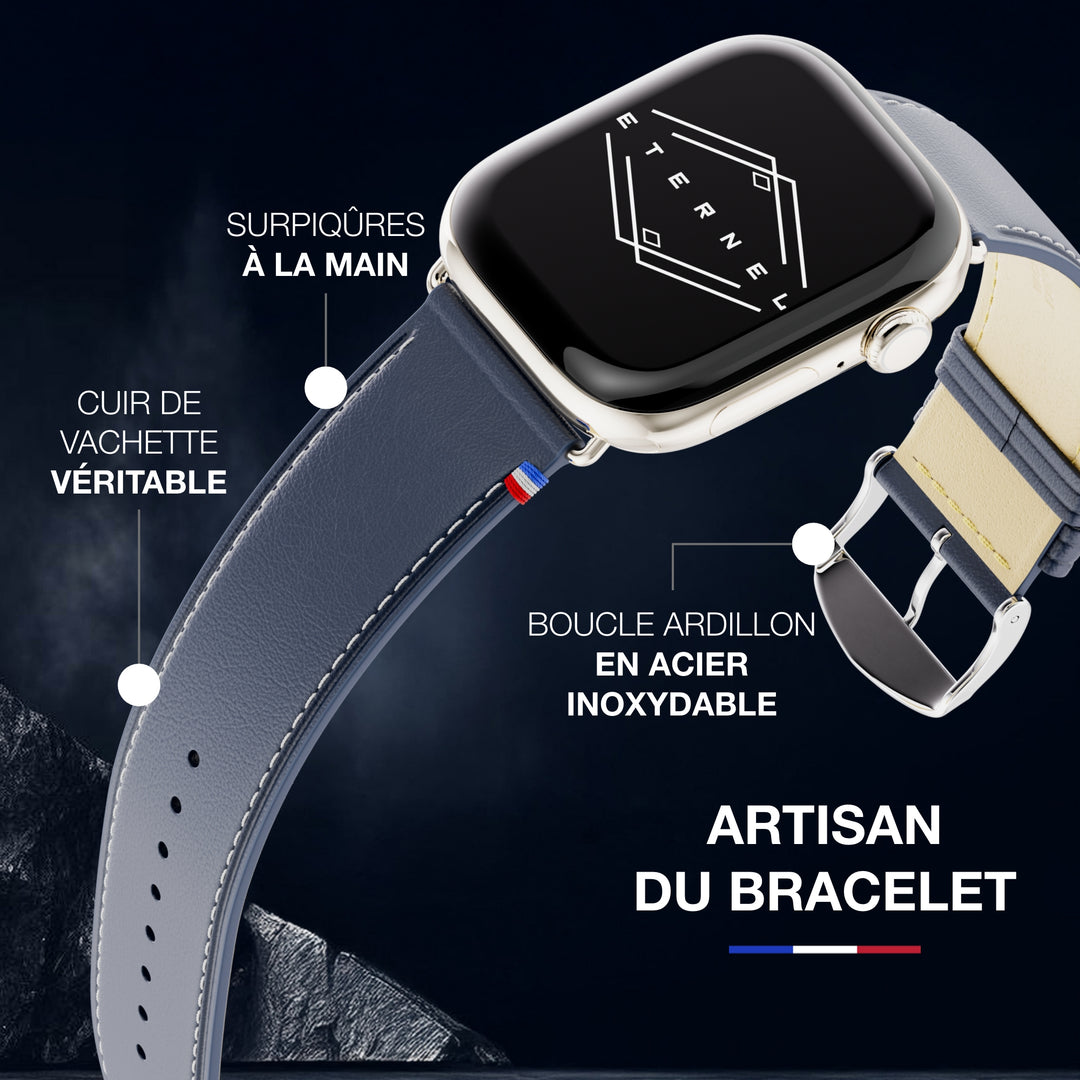 Simple tour - Cuir de vachette graissé Apple Watch Bleu marine 38mm 40mm 41mm 42mm