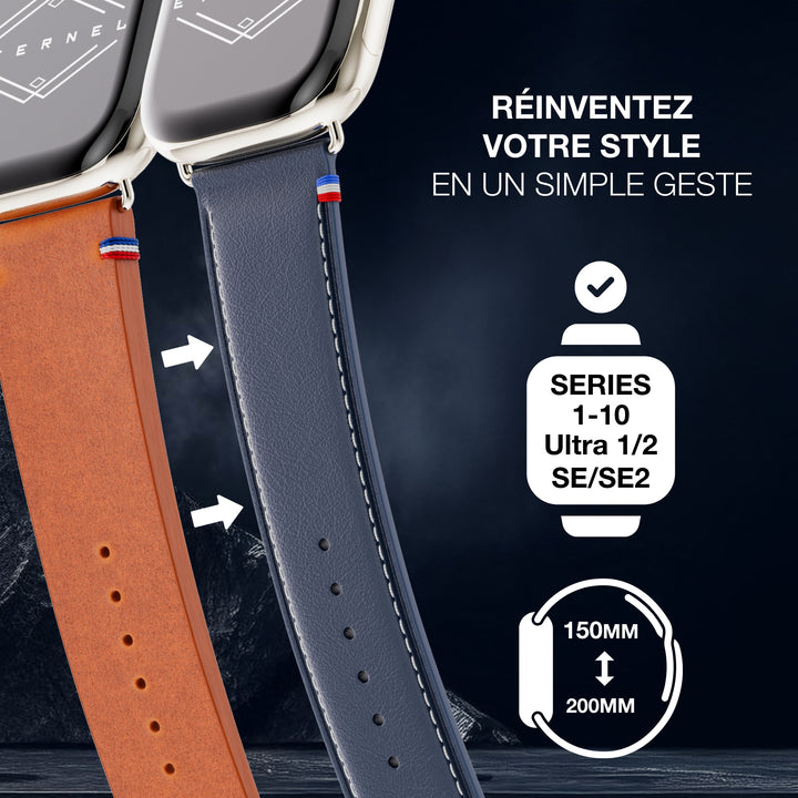 Simple Tour - Navy Blue Greased Cowhide Leather Apple Watch 46 / 49 mm