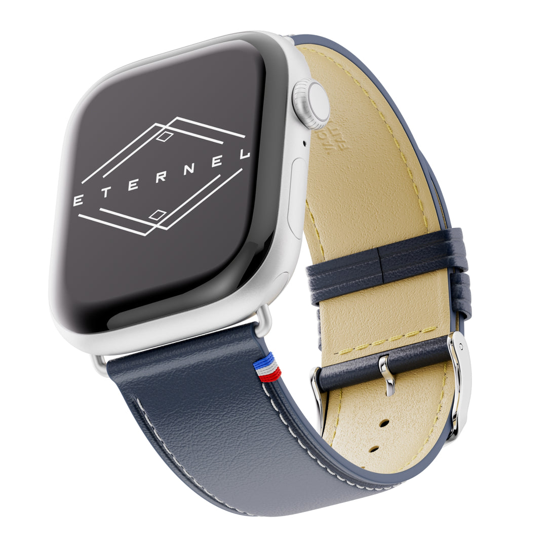 Simple tour - Cuir de vachette graissé Apple Watch Bleu marine 38mm 40mm 41mm 42mm