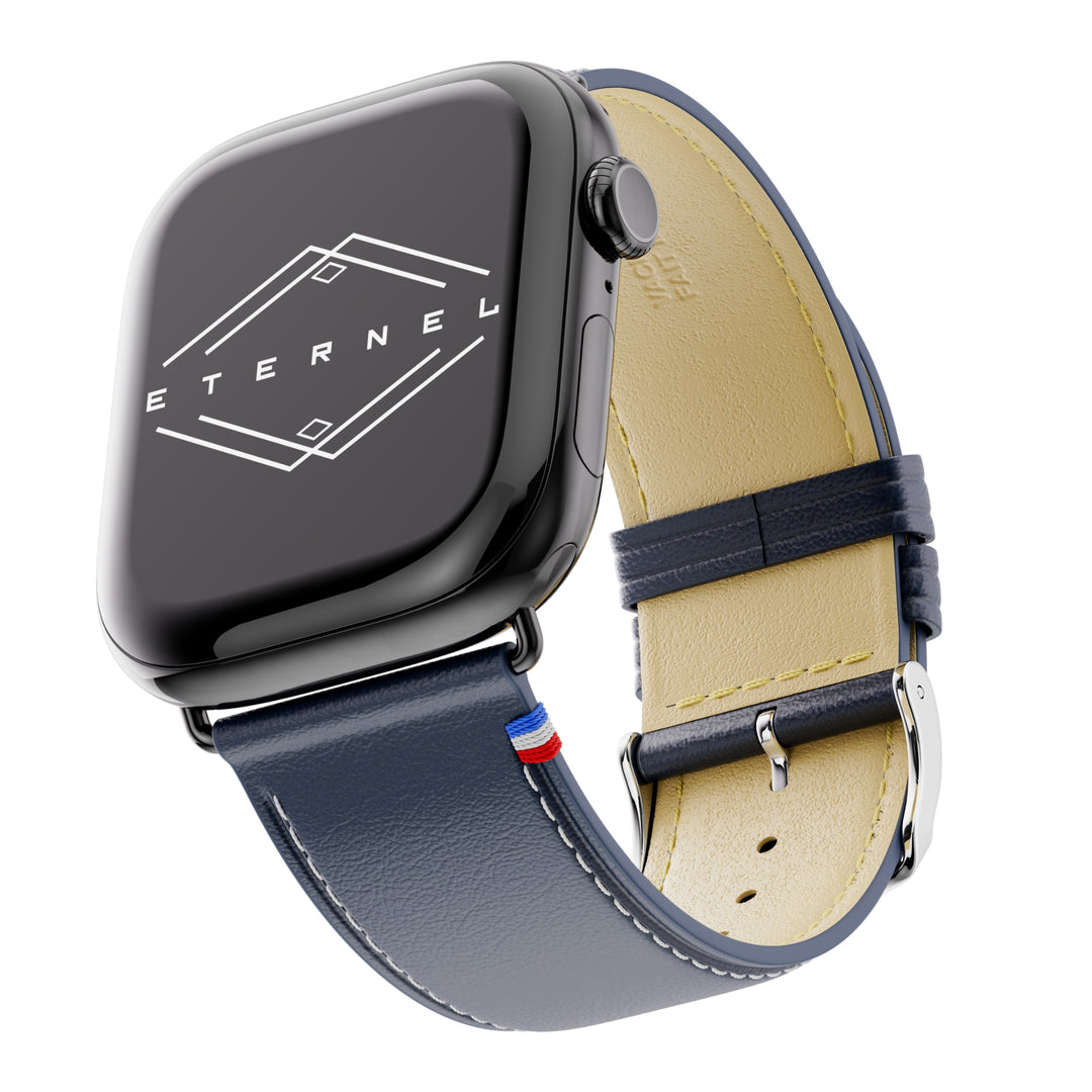 Simple tour - Cuir de vachette graissé Apple Watch Bleu marine 38mm 40mm 41mm 42mm