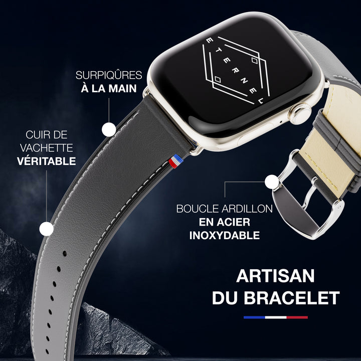 Simple tour - Cuir de vachette graissé Apple Watch Noir 44mm 45mm 46mm 49mm