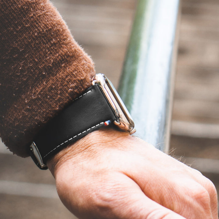 Simple tour - Cuir de vachette graissé Apple Watch Noir 44mm 45mm 46mm 49mm