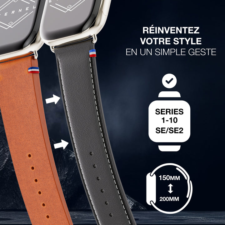 Simple tour - Cuir de vachette graissé Apple Watch Noir 44mm 45mm 46mm 49mm