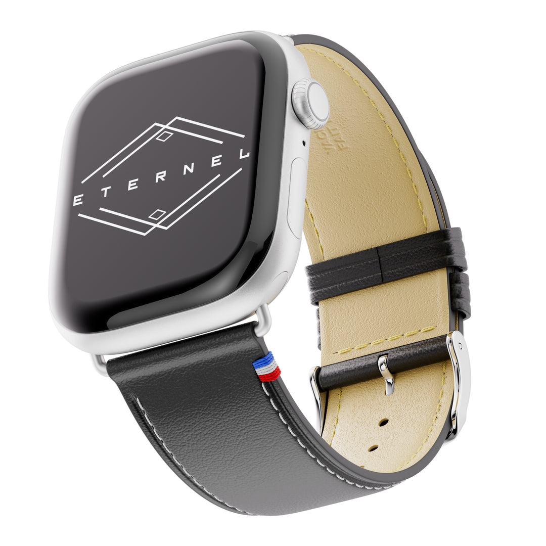 Simple tour - Cuir de vachette graissé Apple Watch Noir 44mm 45mm 46mm 49mm