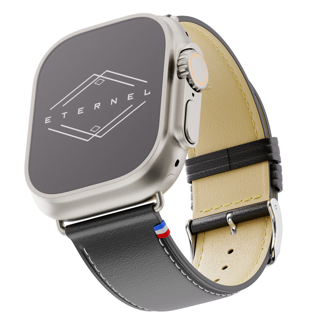 Simple tour - Cuir de vachette graissé Apple Watch Noir 44mm 45mm 46mm 49mm
