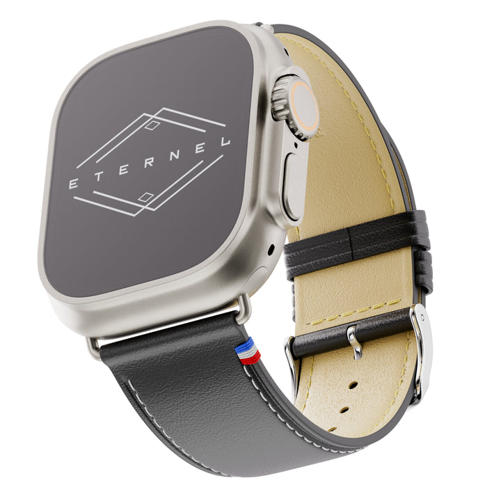 Simple tour - Cuir de vachette graissé Apple Watch Noir 44mm 45mm 46mm 49mm