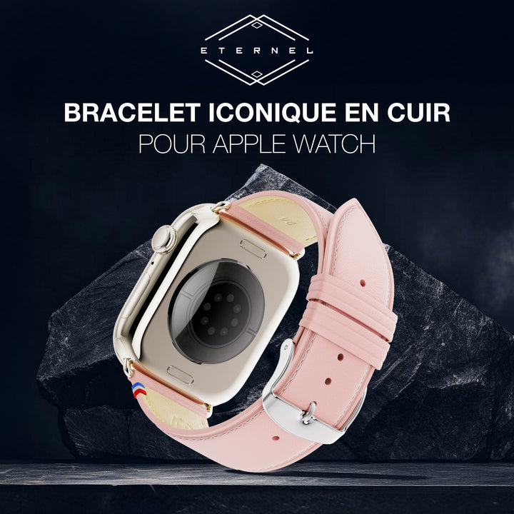 Simple tour - Cuir de vachette graissé Apple Watch Rose poudré 44mm 45mm 46mm 49mm