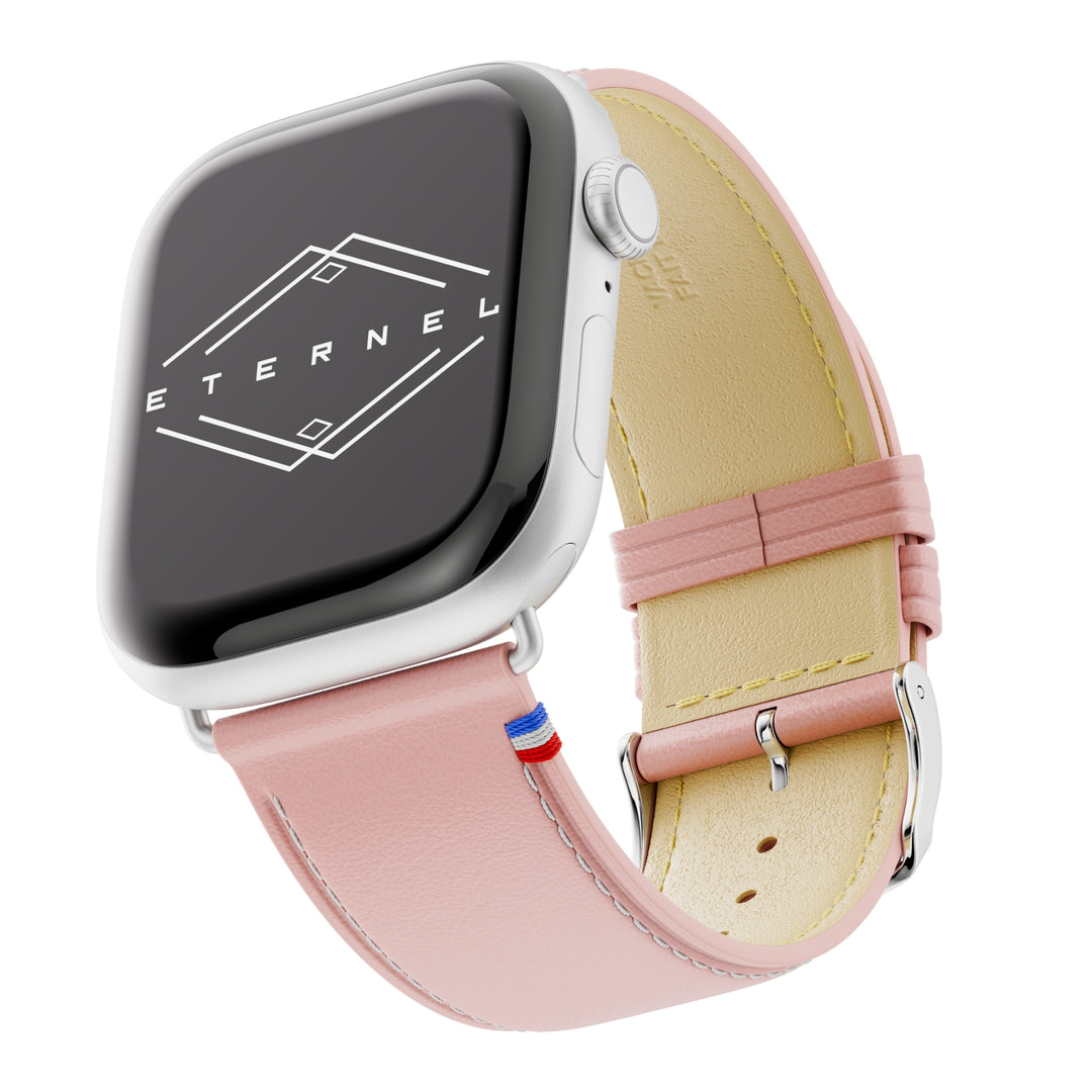 Simple tour - Cuir de vachette graissé Apple Watch Rose poudré 44mm 45mm 46mm 49mm
