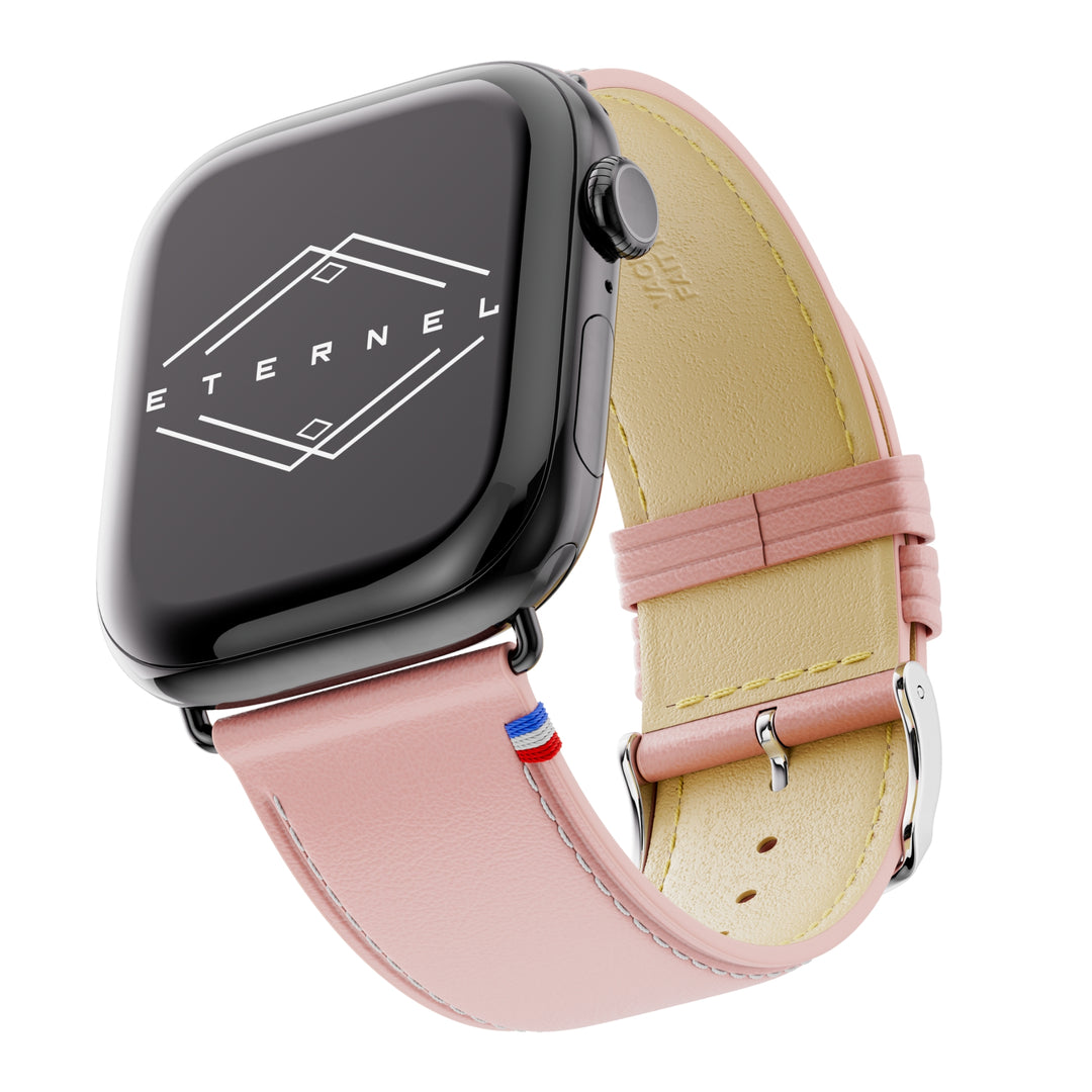 Simple tour - Cuir de vachette graissé Apple Watch Rose poudré 44mm 45mm 46mm 49mm