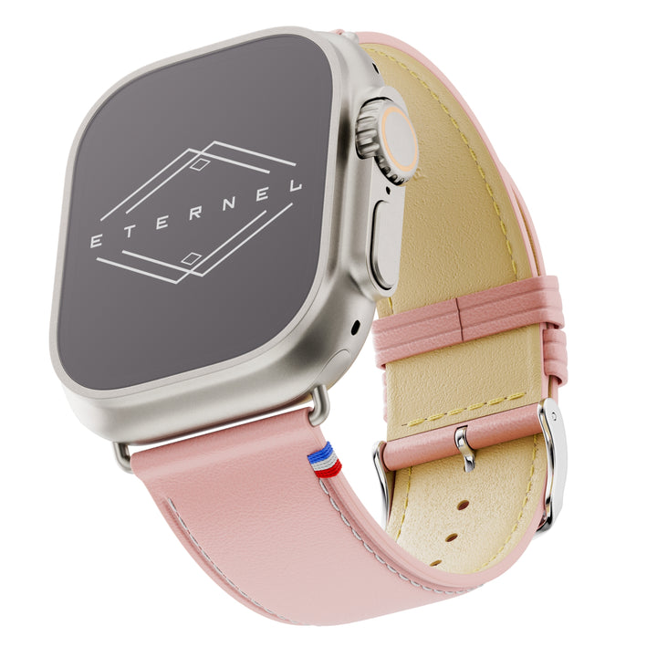 Simple tour - Cuir de vachette graissé Apple Watch Rose poudré 44mm 45mm 46mm 49mm