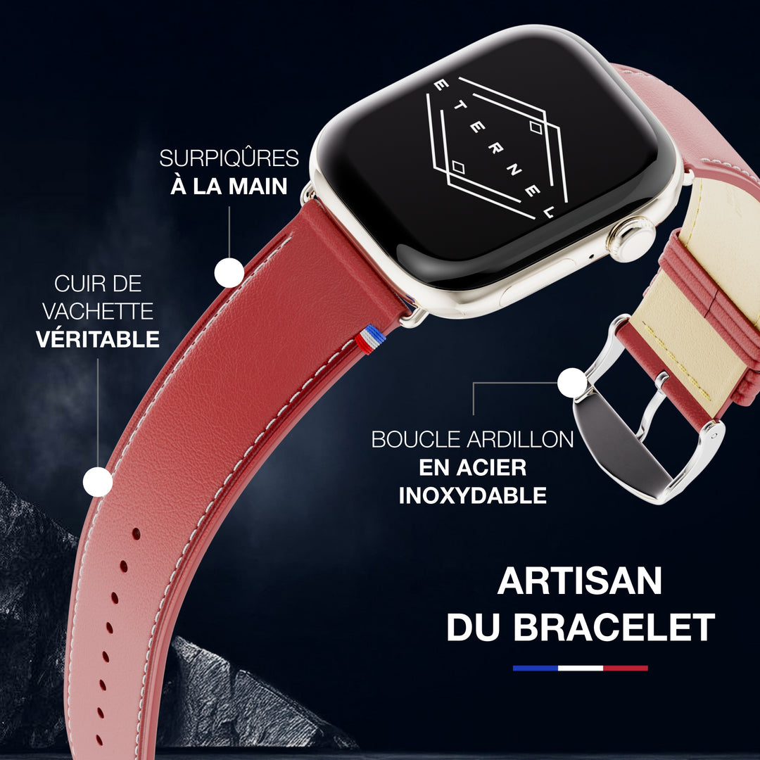 Simple tour - Cuir de vachette graissé Apple Watch Rouge 38mm 40mm 41mm 42mm