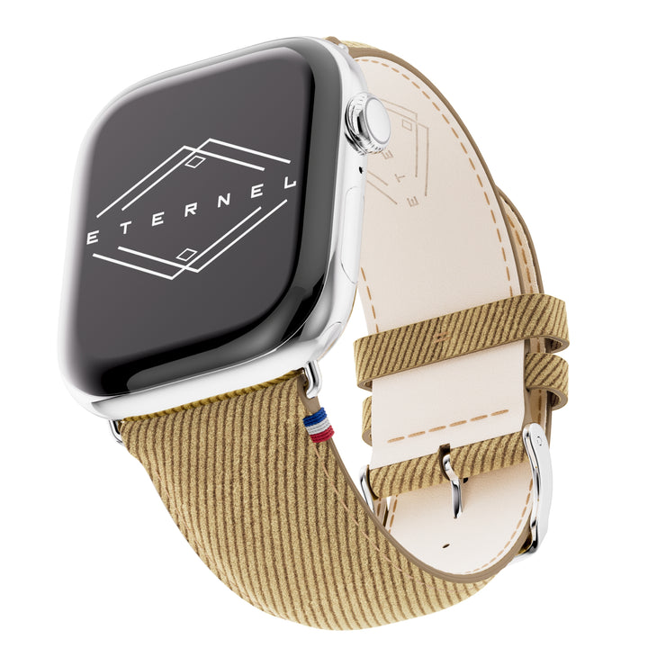Denim – Apple Watch Armband Leder im Jeans-Look – Taupe 46 / 49 mm
