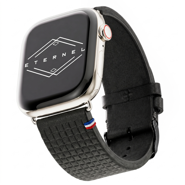 Carbone - Bracelet Apple Watch cuir motif damier 38mm 40mm 41mm 42mm