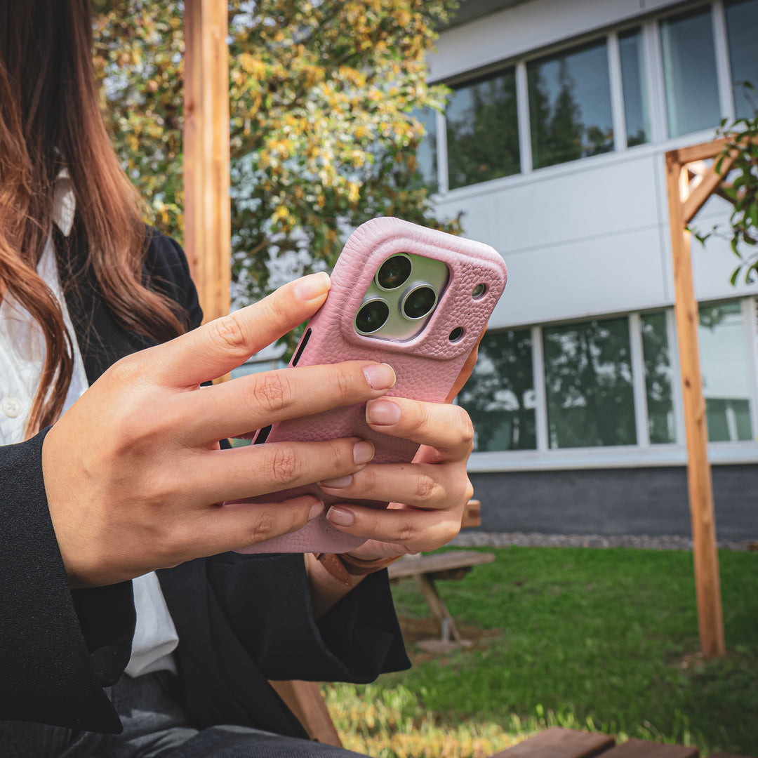 Coque Elise cuir grainé - iPhone 17 Pro - Rose