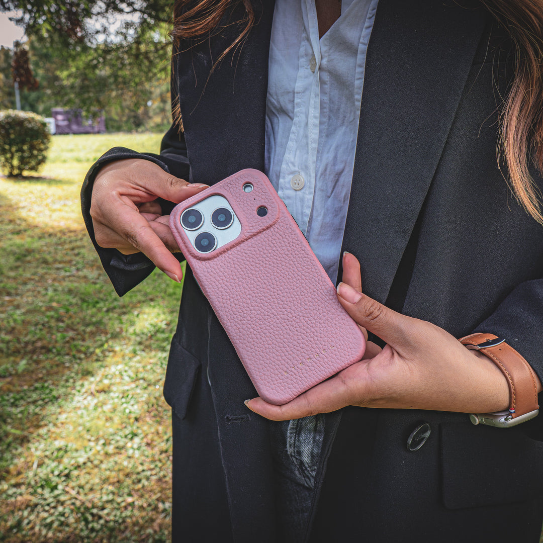 Coque Elise cuir grainé - iPhone 17 Pro - Rose