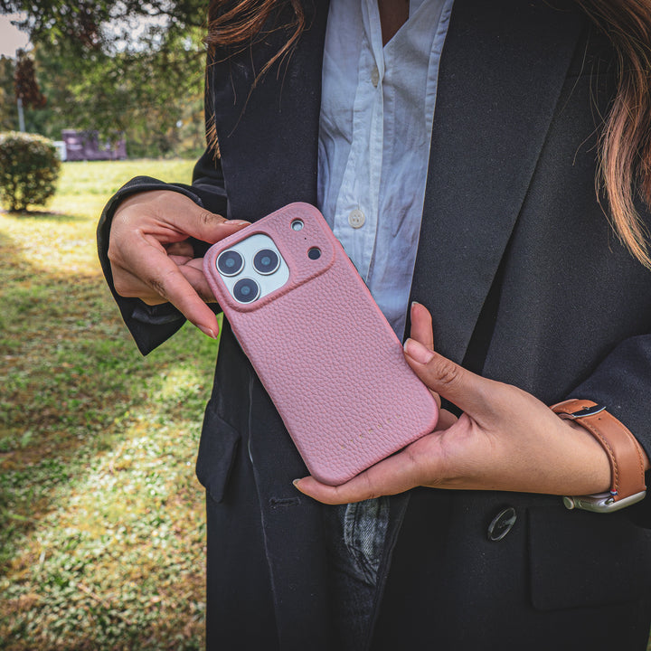 Coque Elise cuir grainé - iPhone 17 Pro - Rose
