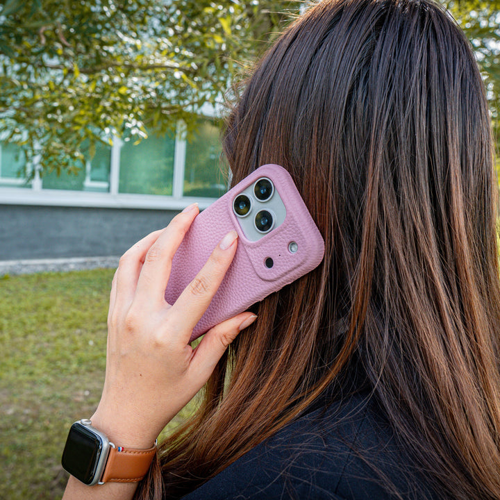 Coque Elise cuir grainé - iPhone 17 Pro - Rose