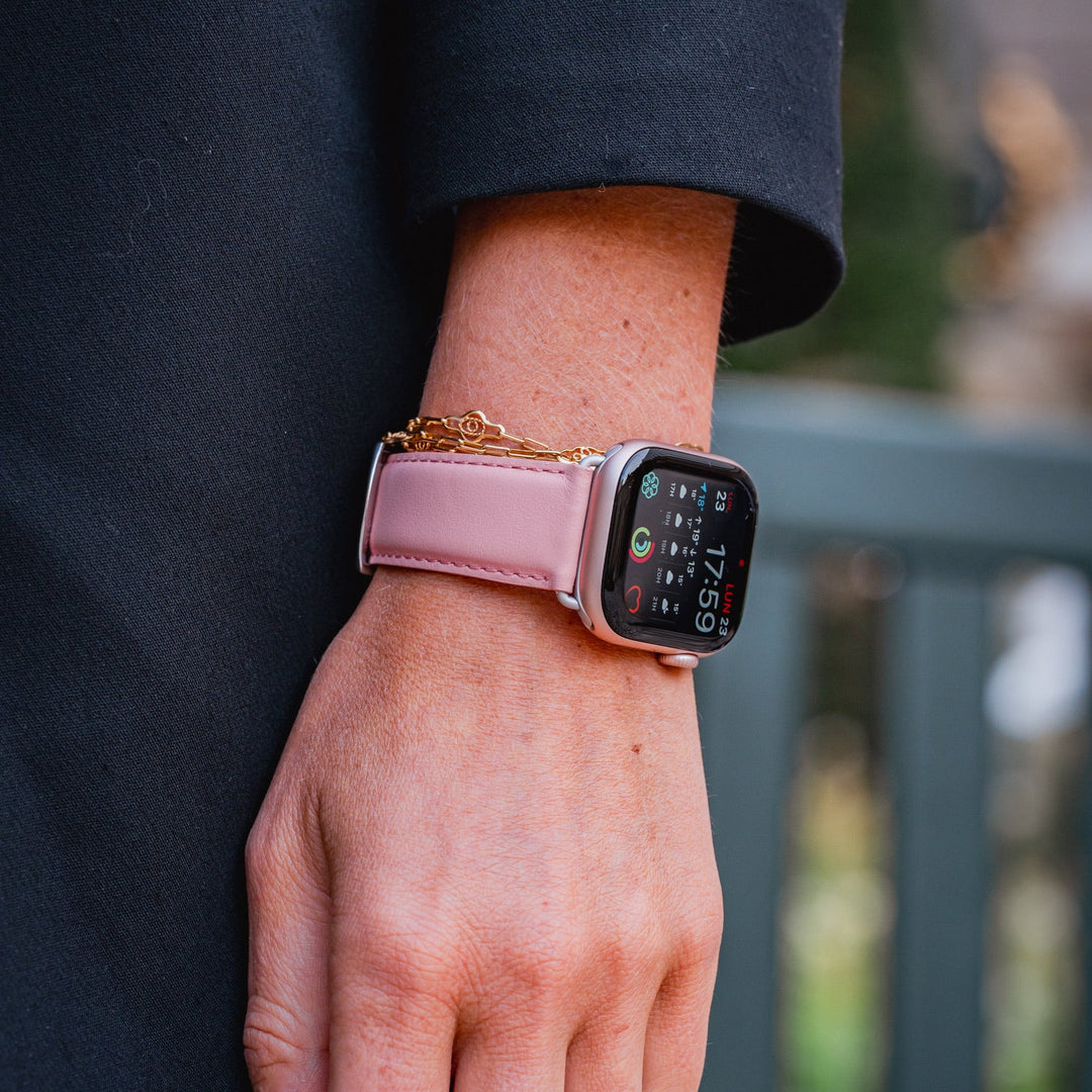Holi Apple Watch - Bracelet cuir de vachette Rose pastel 44mm 45mm 46mm 49mm