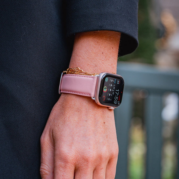 Holi Apple Watch - Bracelet cuir de vachette Rose pastel 44mm 45mm 46mm 49mm