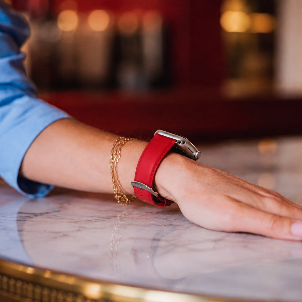Holi Apple Watch - Bracelet cuir de vachette Rouge 38mm 40mm 41mm 42mm