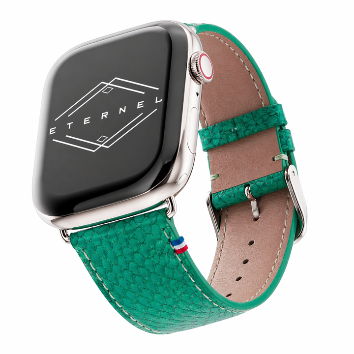 Horizon - Cuir marin français upcyclé - Bracelet Apple Watch Émeraude 38mm 40mm 41mm 42mm