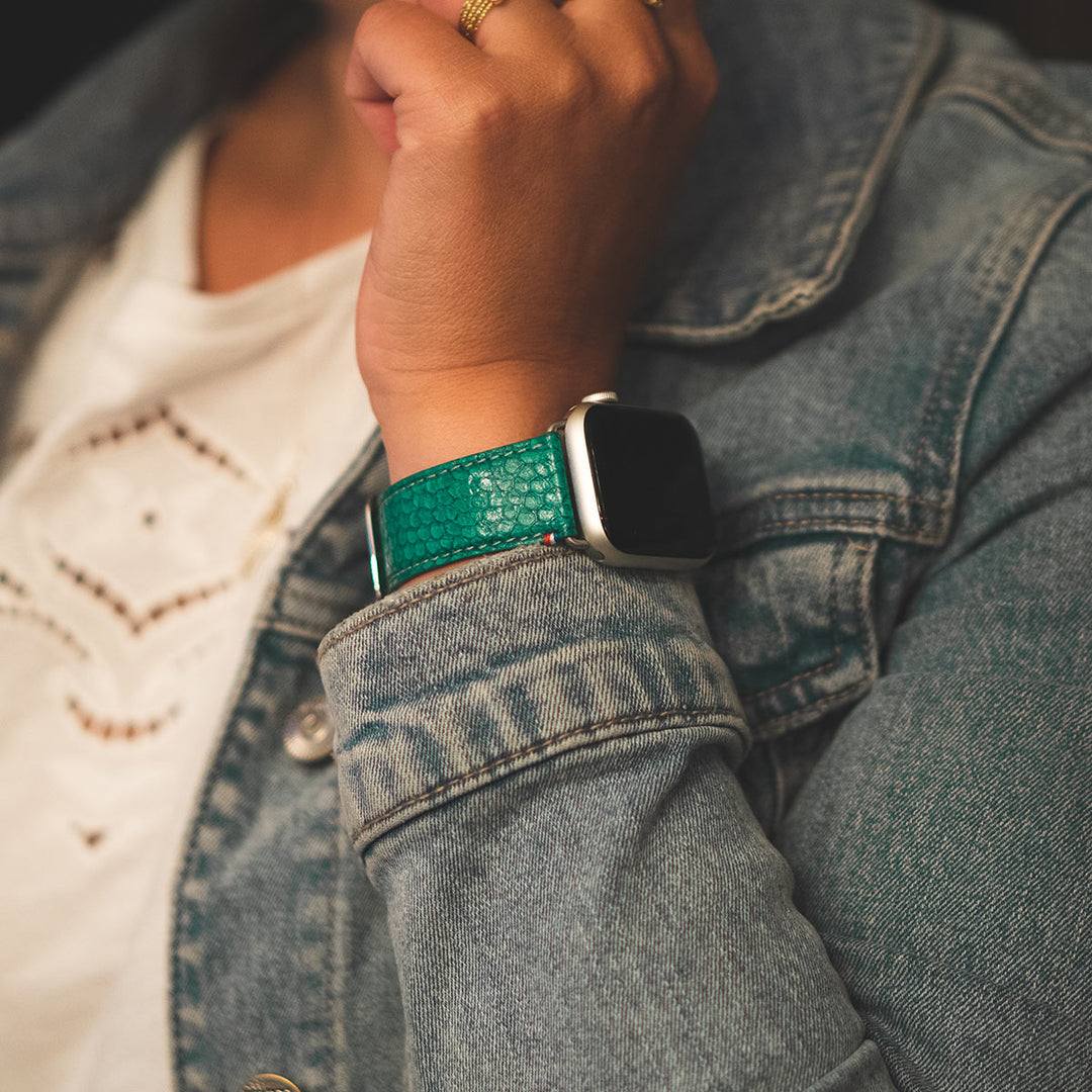 Horizon - Cuir marin français upcyclé - Bracelet Apple Watch Émeraude 38mm 40mm 41mm 42mm