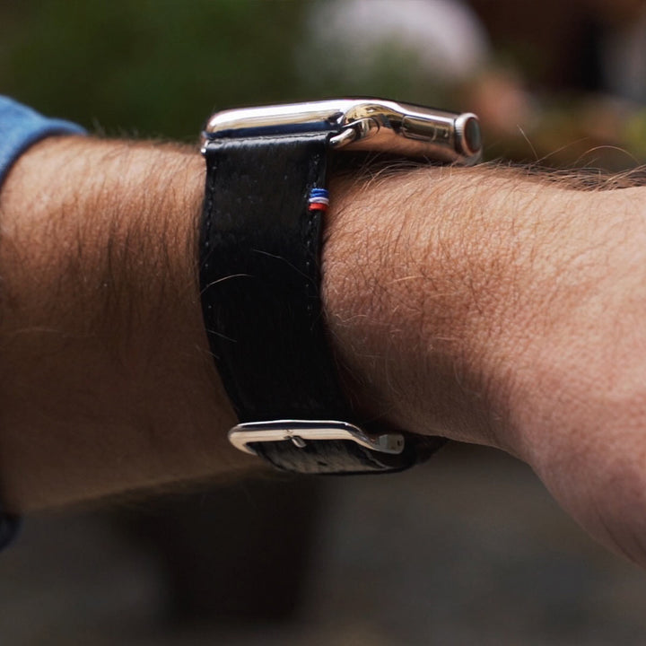 Horizon - Cuir marin français upcyclé - Bracelet Apple Watch Perle noire 38mm 40mm 41mm 42mm