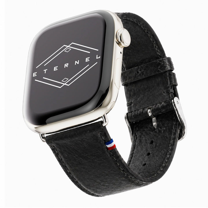 Horizon - Cuir marin français upcyclé - Bracelet Apple Watch Perle noire 38mm 40mm 41mm 42mm