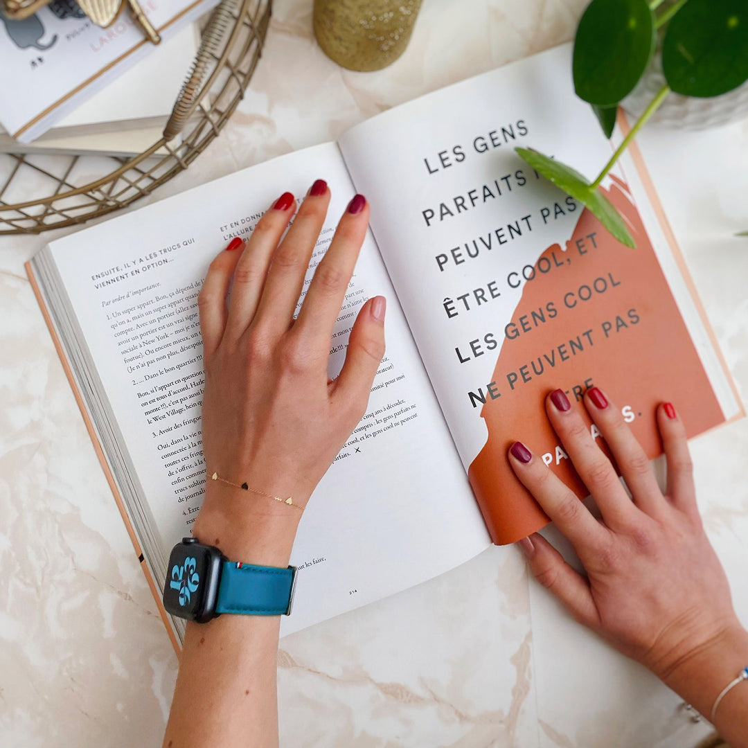Aquarelle - Bracelet Apple Watch cuir petite taille Turquoise 38mm 40mm 41mm 42mm